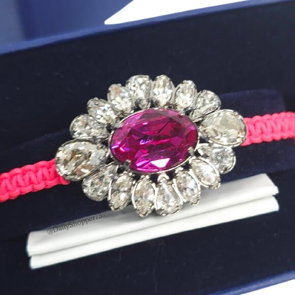 Swarovski by Shourouk Fuchsia Glass Rhinestone Braided Adjustable Bracelet - Picture 5 of 14